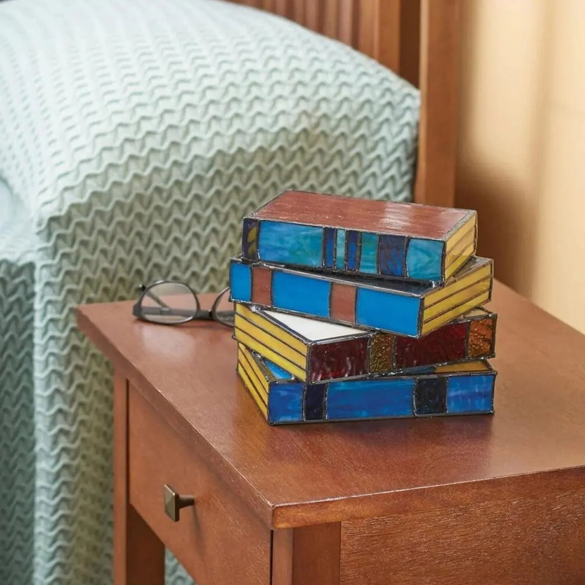 Table Lamp Stained Glass Stacked Books Design Tiffany-Style