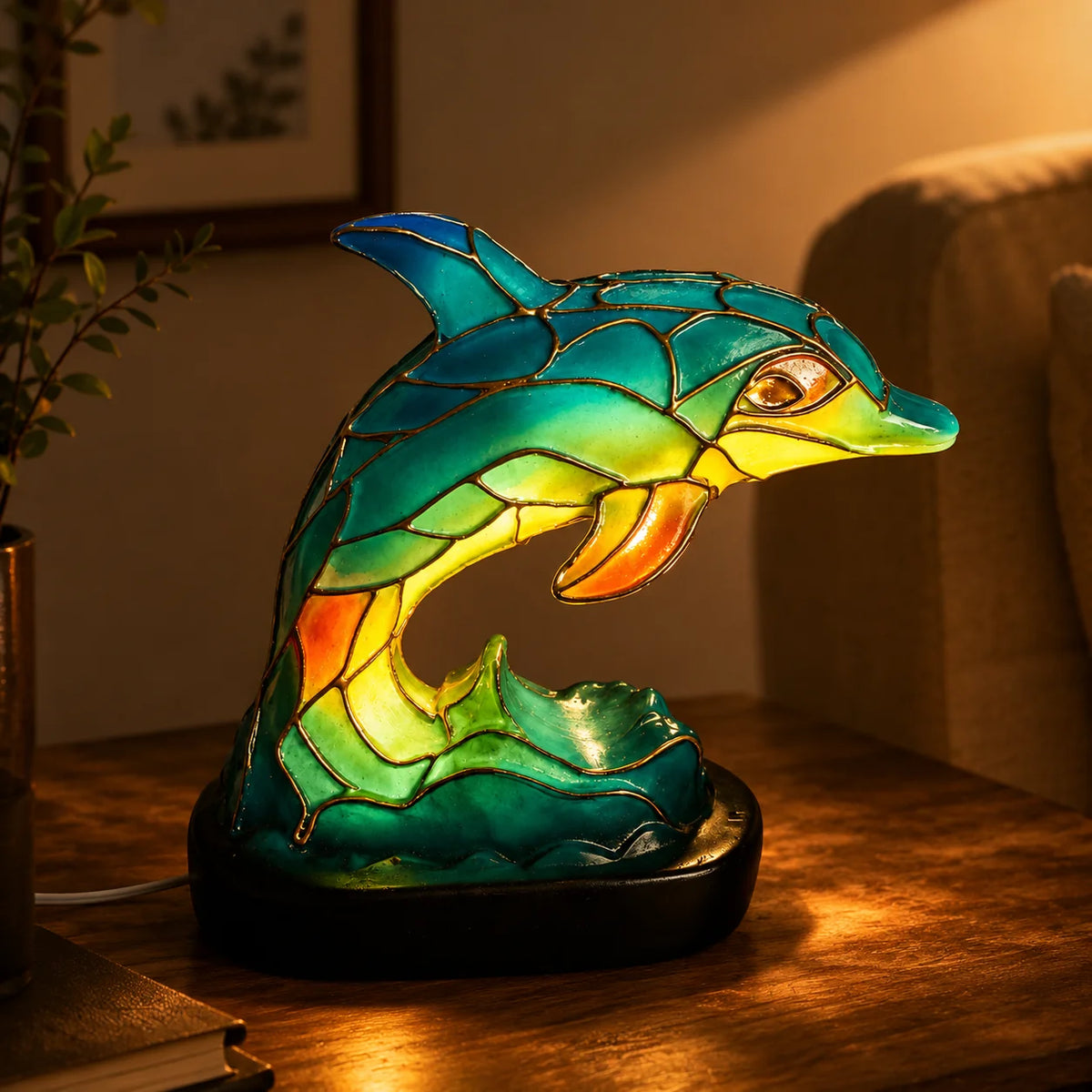 Table Lamp Stained Resin Animal Design Warm Ambient Glow