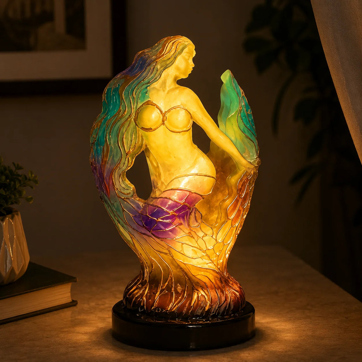 Table Lamp Stained Resin Animal Design Warm Ambient Glow