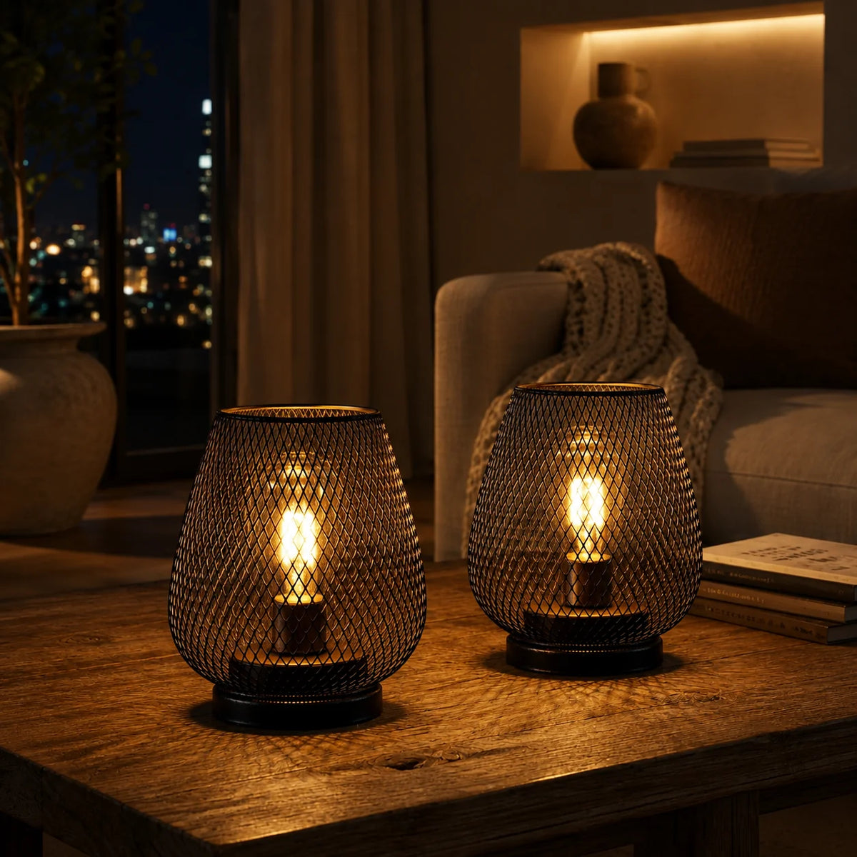Table Lamps Cordless Mesh Shade Set of 2