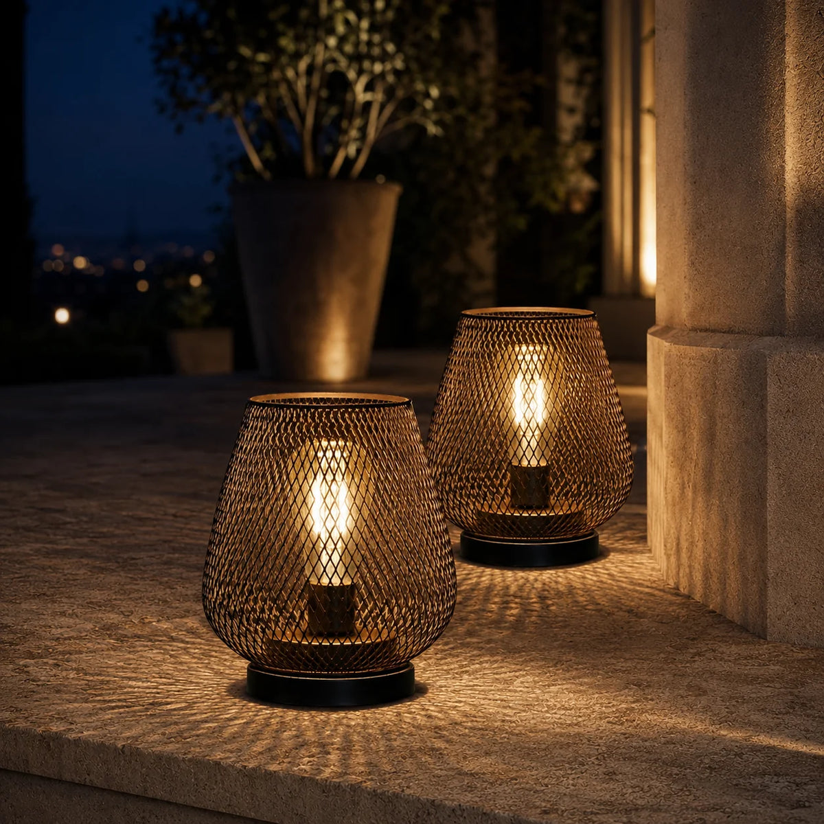 Table Lamps Cordless Mesh Shade Set of 2