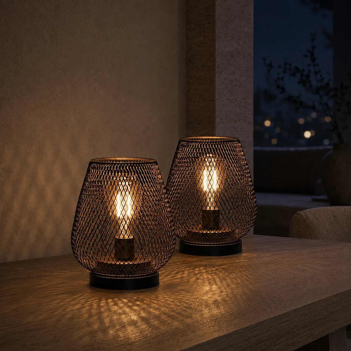 Table Lamps Cordless Mesh Shade Set of 2