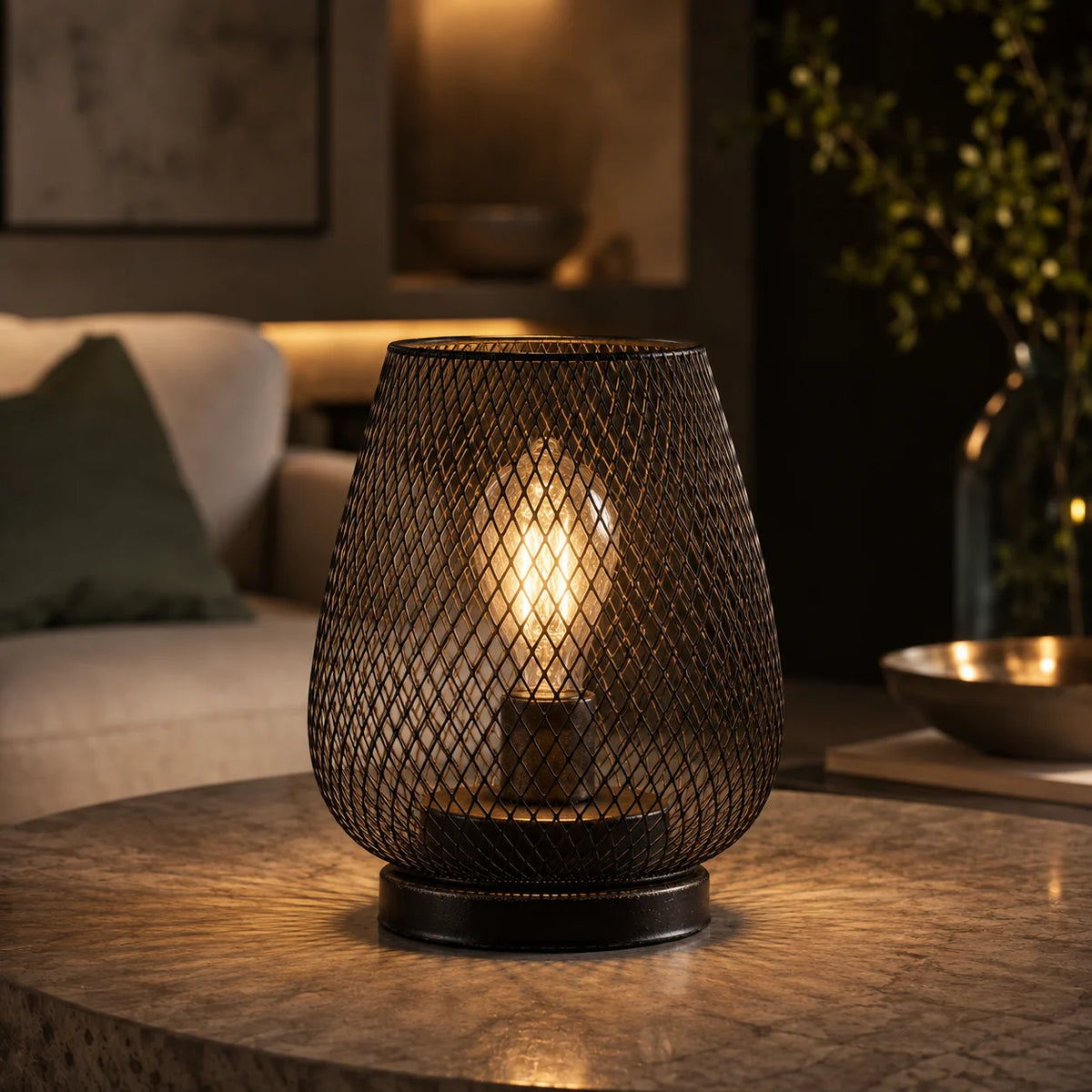 Table Lamps Cordless Mesh Shade Set of 2