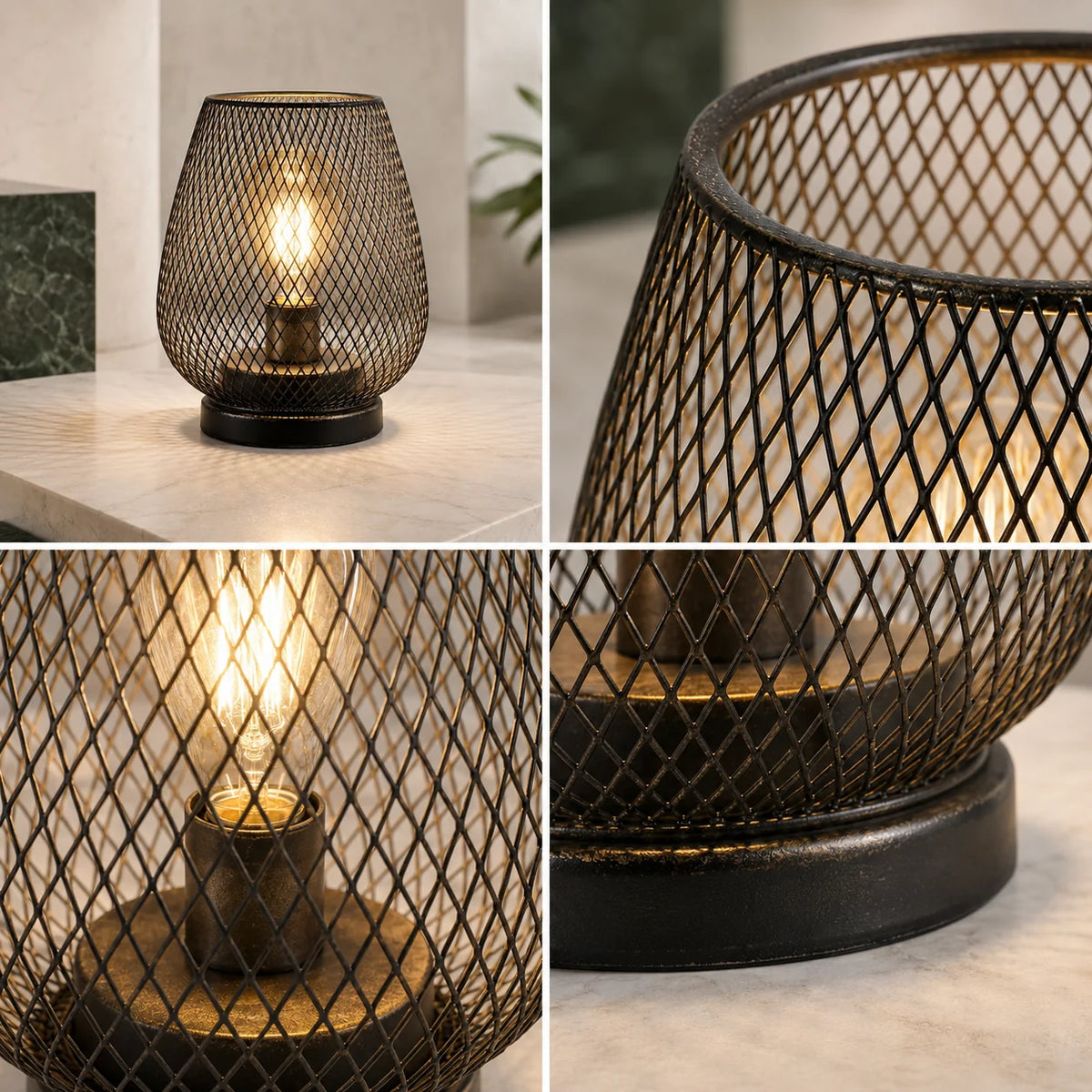 Table Lamps Cordless Mesh Shade Set of 2