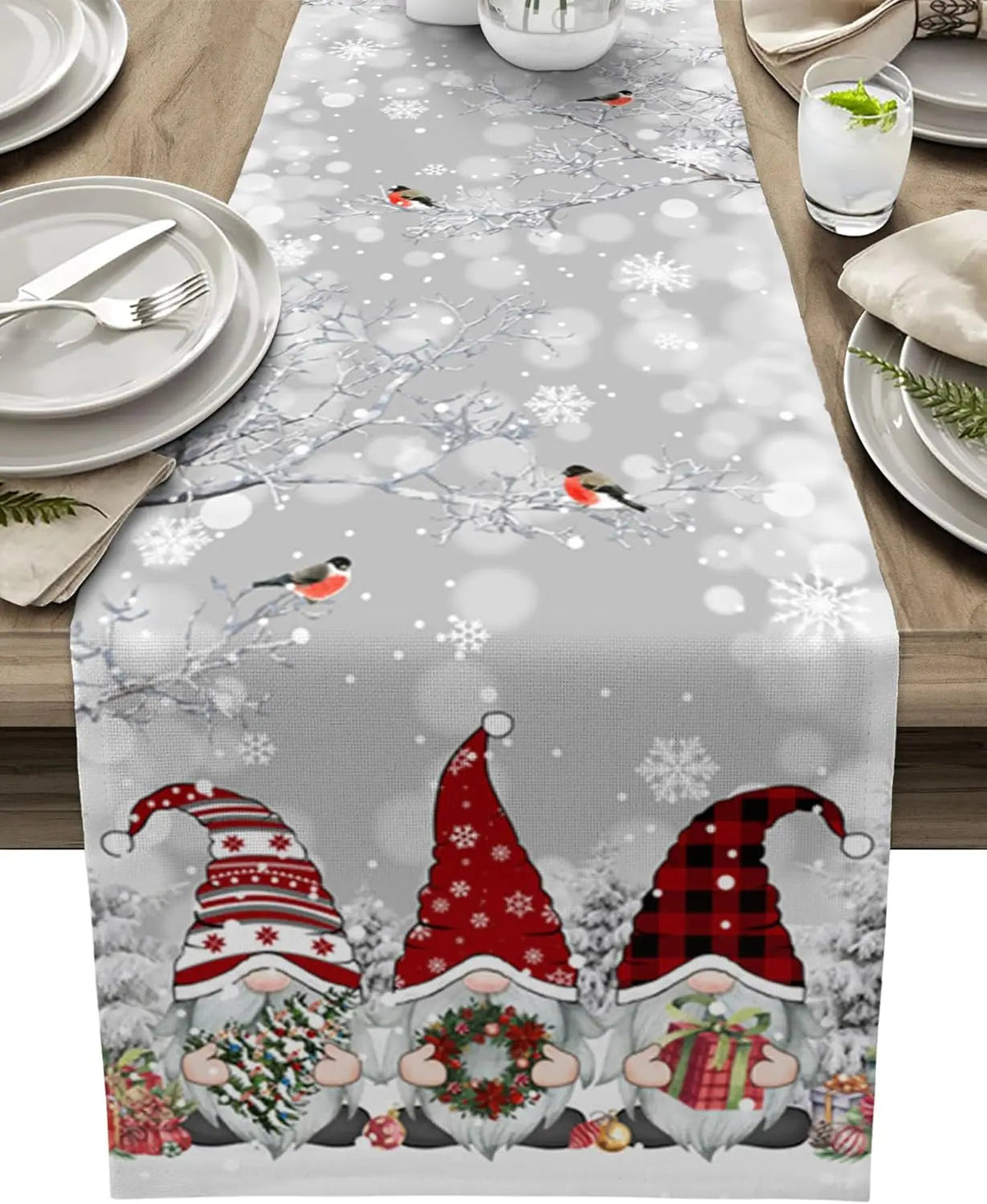 Table Runner 100% Linen Snowflake & Gnome Design