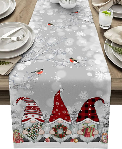 Table Runner 100% Linen Snowflake & Gnome Design