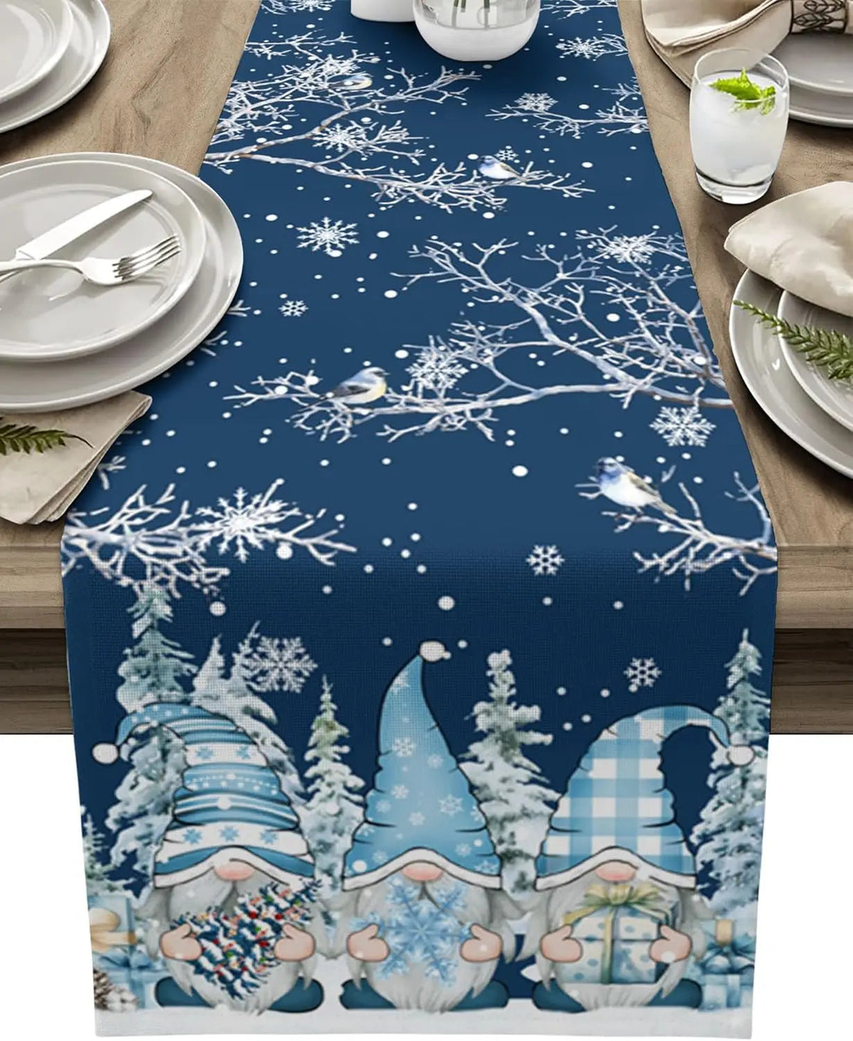 Table Runner 100% Linen Snowflake & Gnome Design