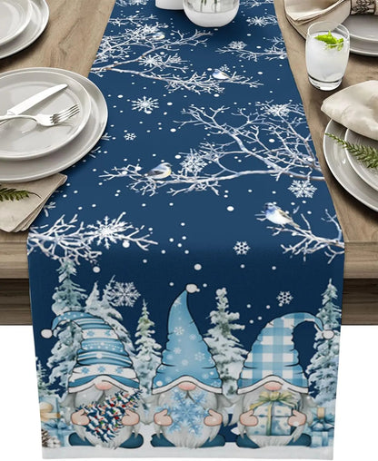 Table Runner 100% Linen Snowflake & Gnome Design