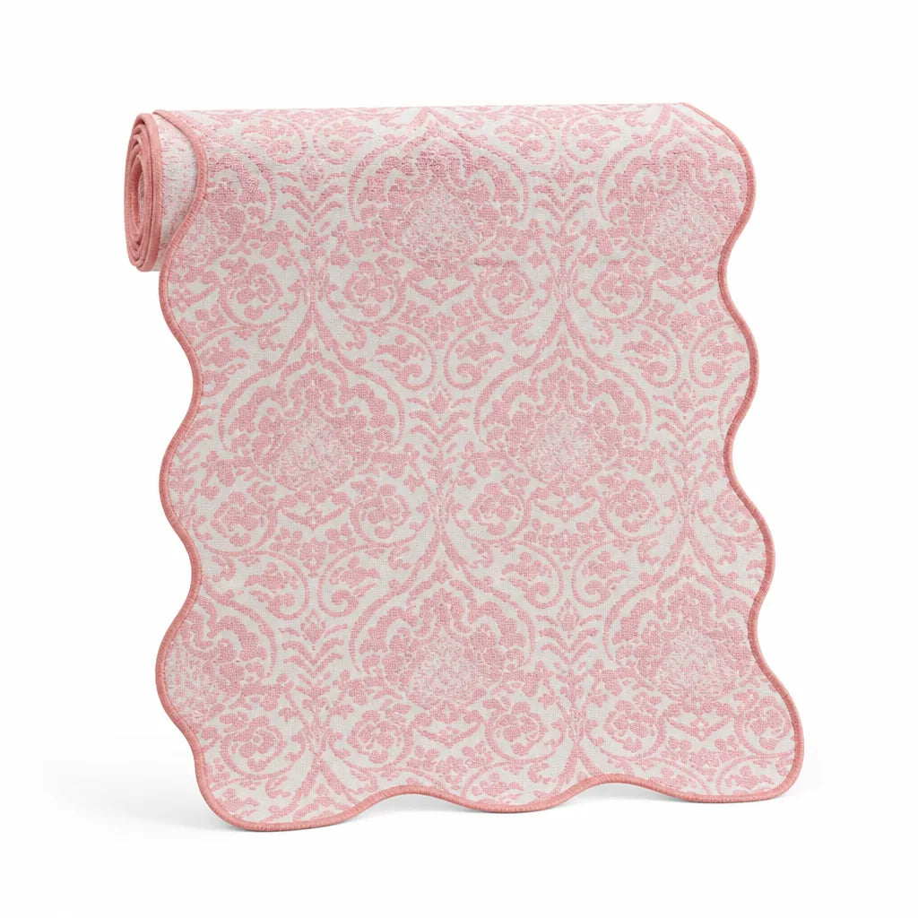 Table Runner Baroque Damask Wavy Hem Cotton-Polyester Blend