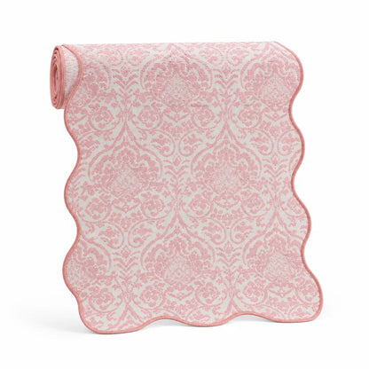 Table Runner Baroque Damask Wavy Hem Cotton-Polyester Blend
