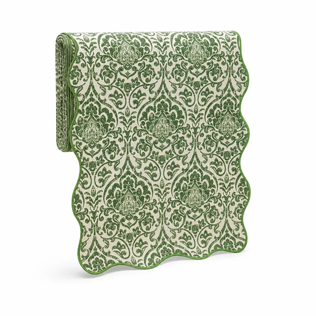 Table Runner Baroque Damask Wavy Hem Cotton-Polyester Blend