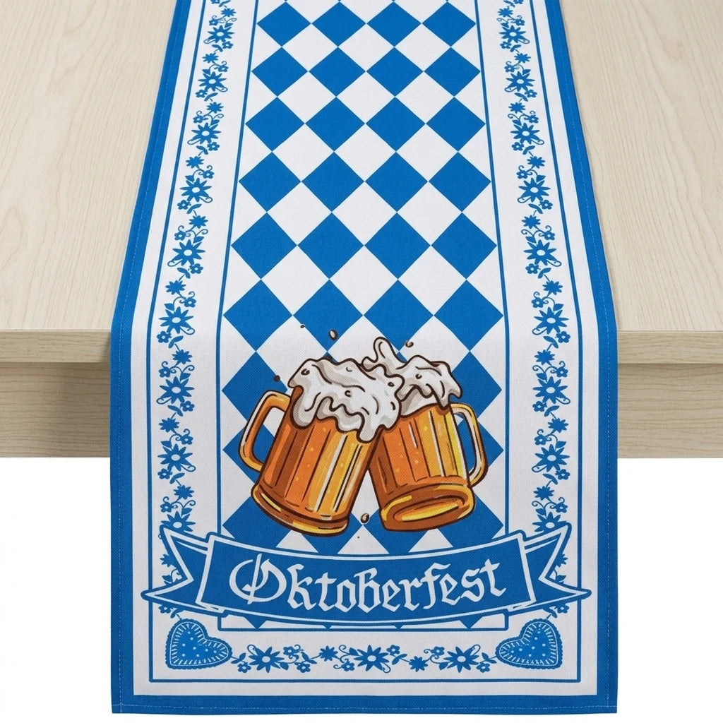 Table Runner Blue & White Bavarian Pattern Banquet Size