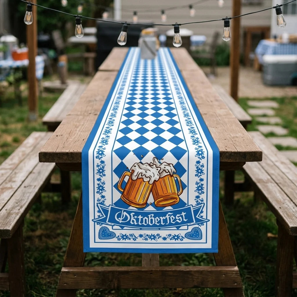 Table Runner Blue & White Bavarian Pattern Banquet Size