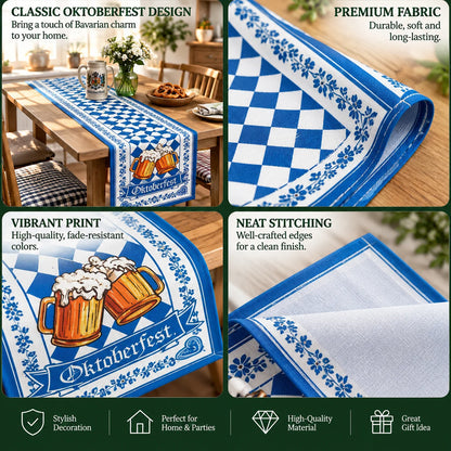 Table Runner Blue & White Bavarian Pattern Banquet Size