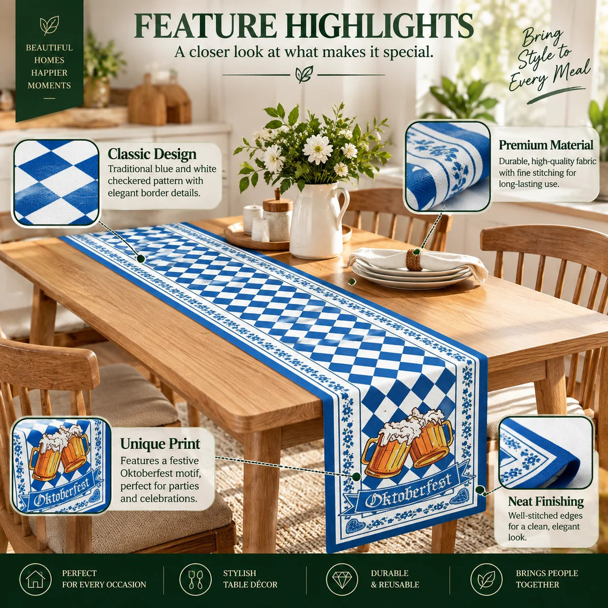 Table Runner Blue & White Bavarian Pattern Banquet Size