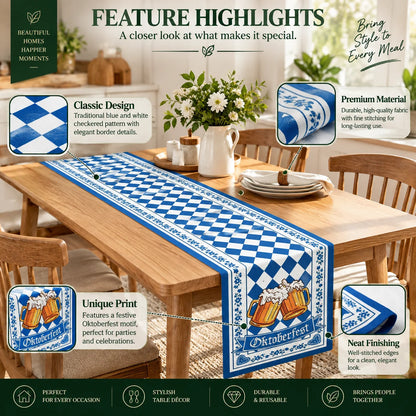 Table Runner Blue & White Bavarian Pattern Banquet Size
