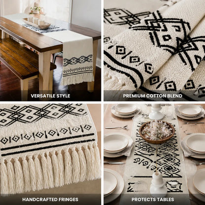 Table Runner Cotton Blend Ethnic Embroidery Fringe