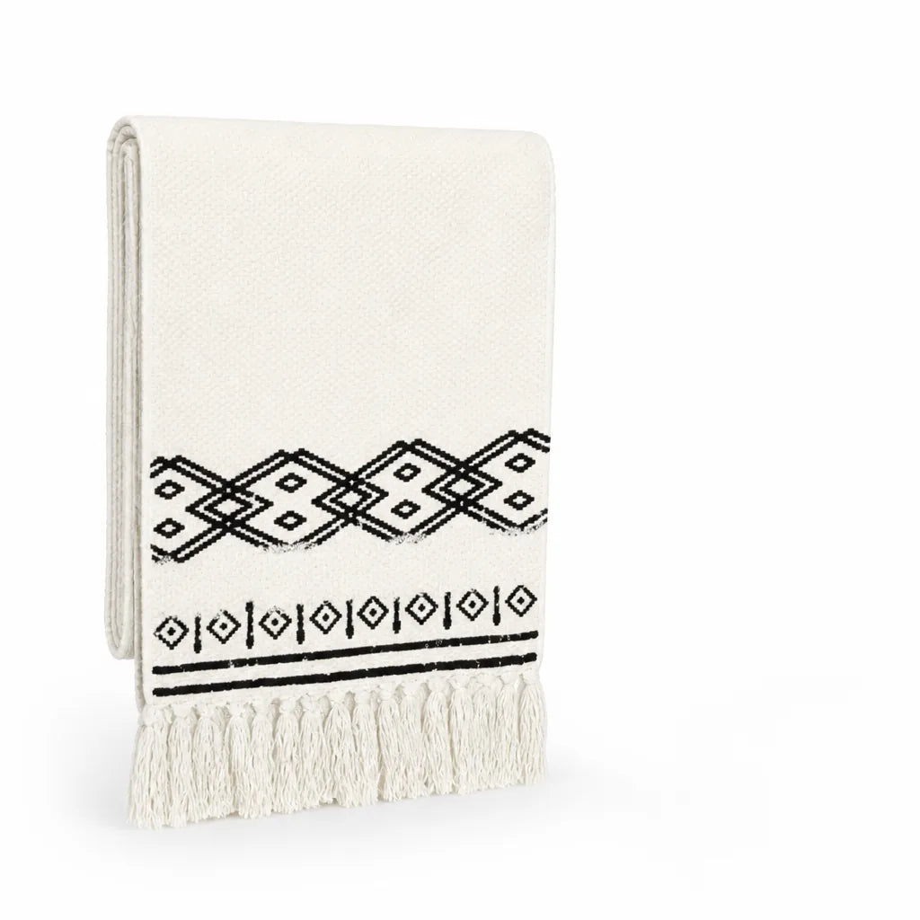 Table Runner Cotton Blend Ethnic Embroidery Fringe