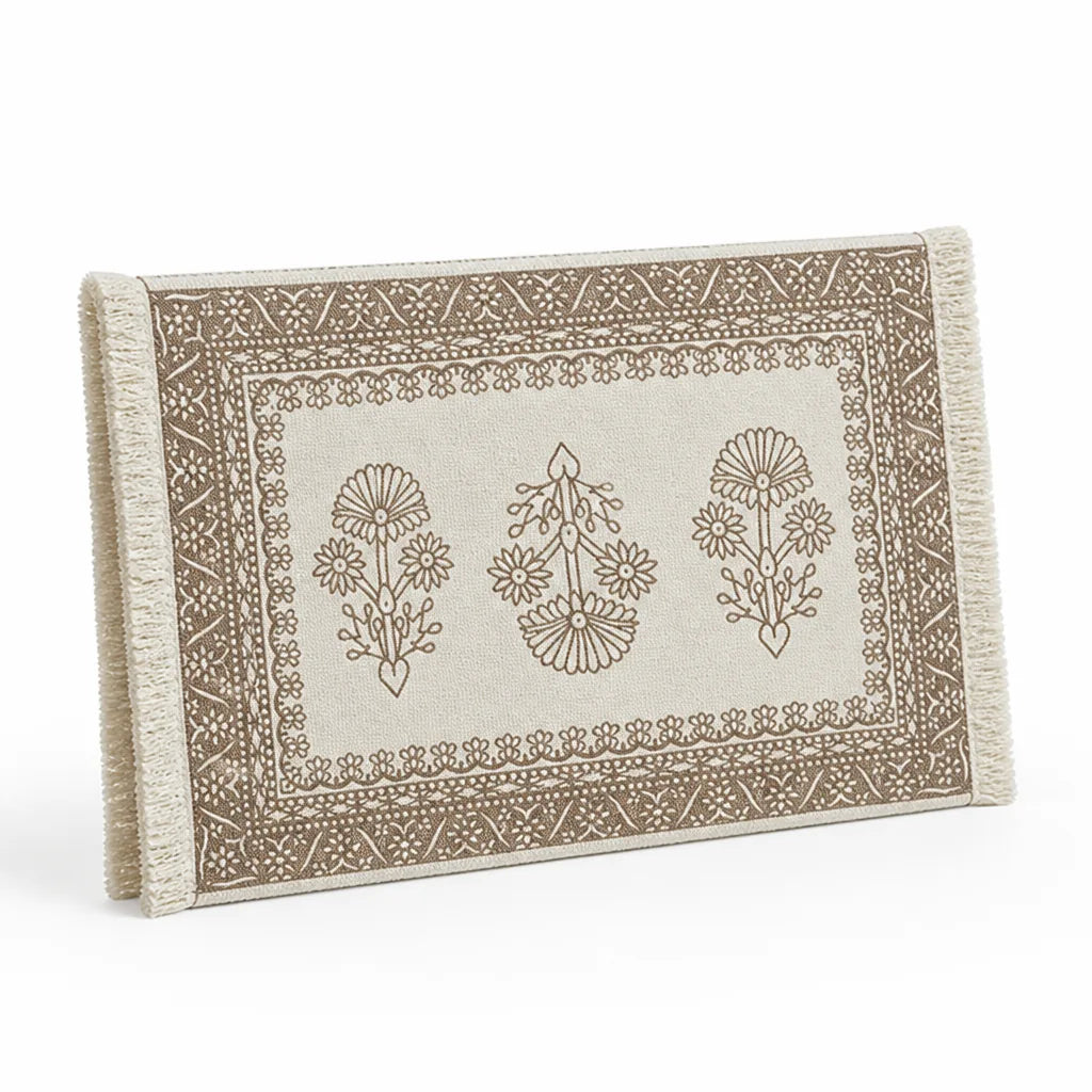 Table Runner Cotton Blend Floral Embroidery & Fringed Edges