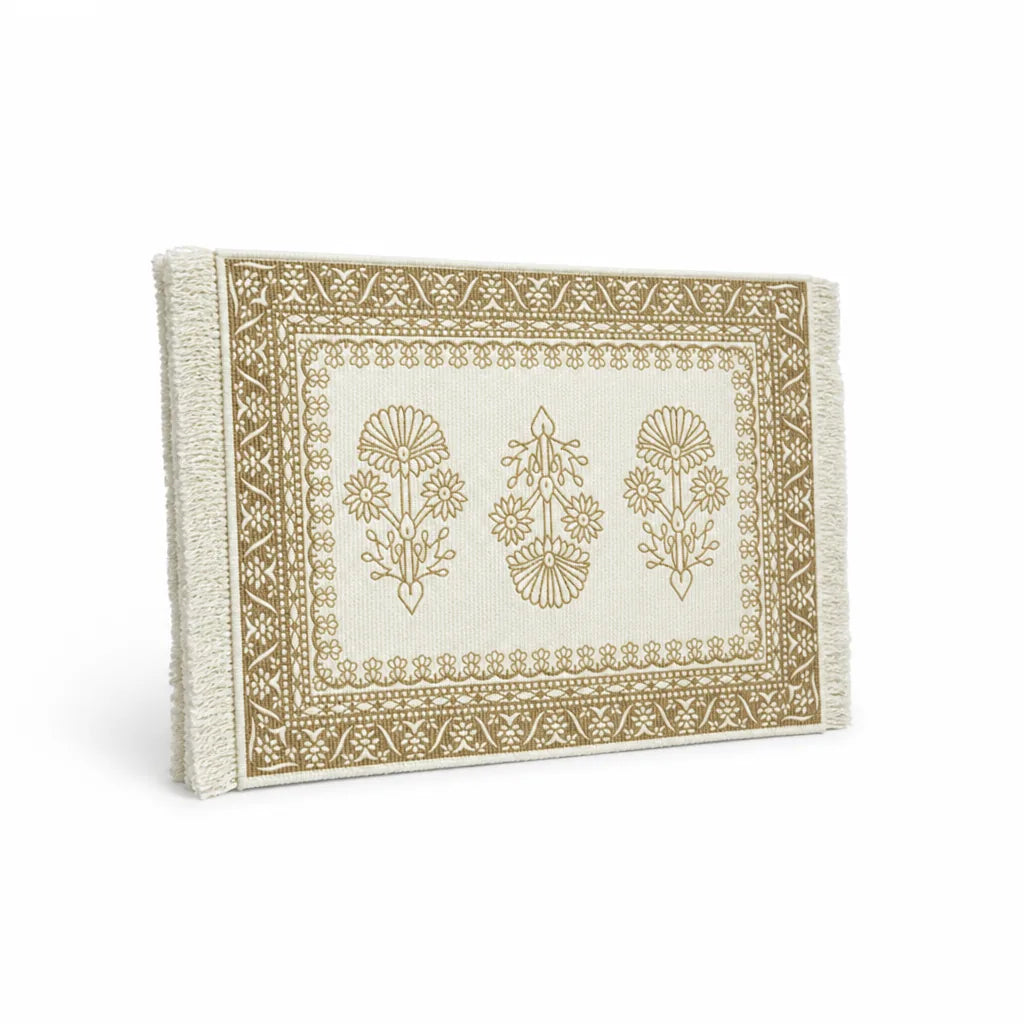 Table Runner Cotton Blend Floral Embroidery & Fringed Edges