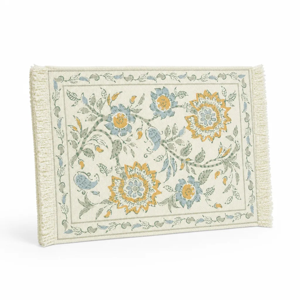 Table Runner Cotton Blend Floral Embroidery & Fringed Edges