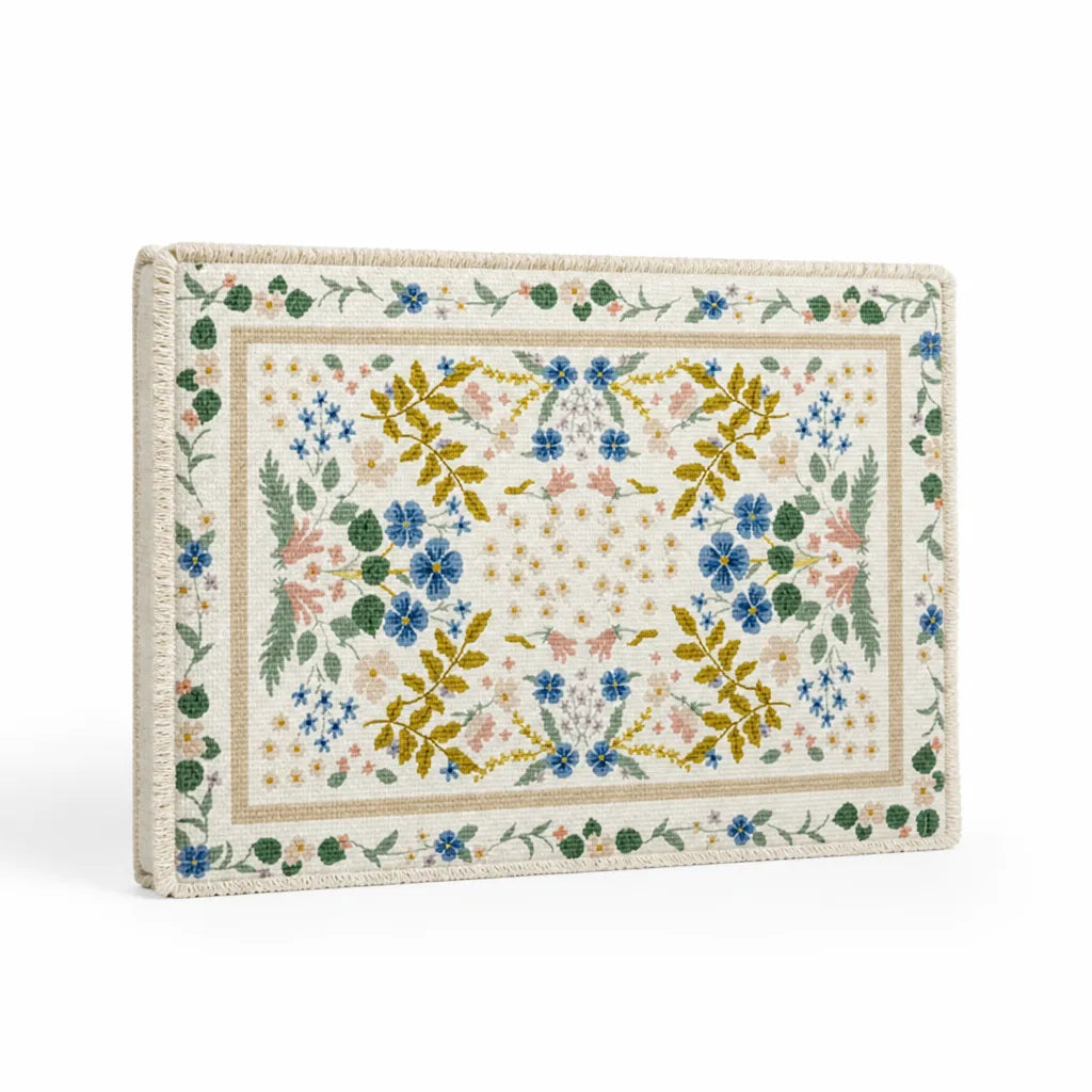Table Runner Cotton Blend Floral Embroidery & Fringed Edges