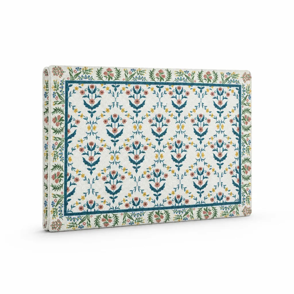 Table Runner Cotton Blend Floral Embroidery & Fringed Edges