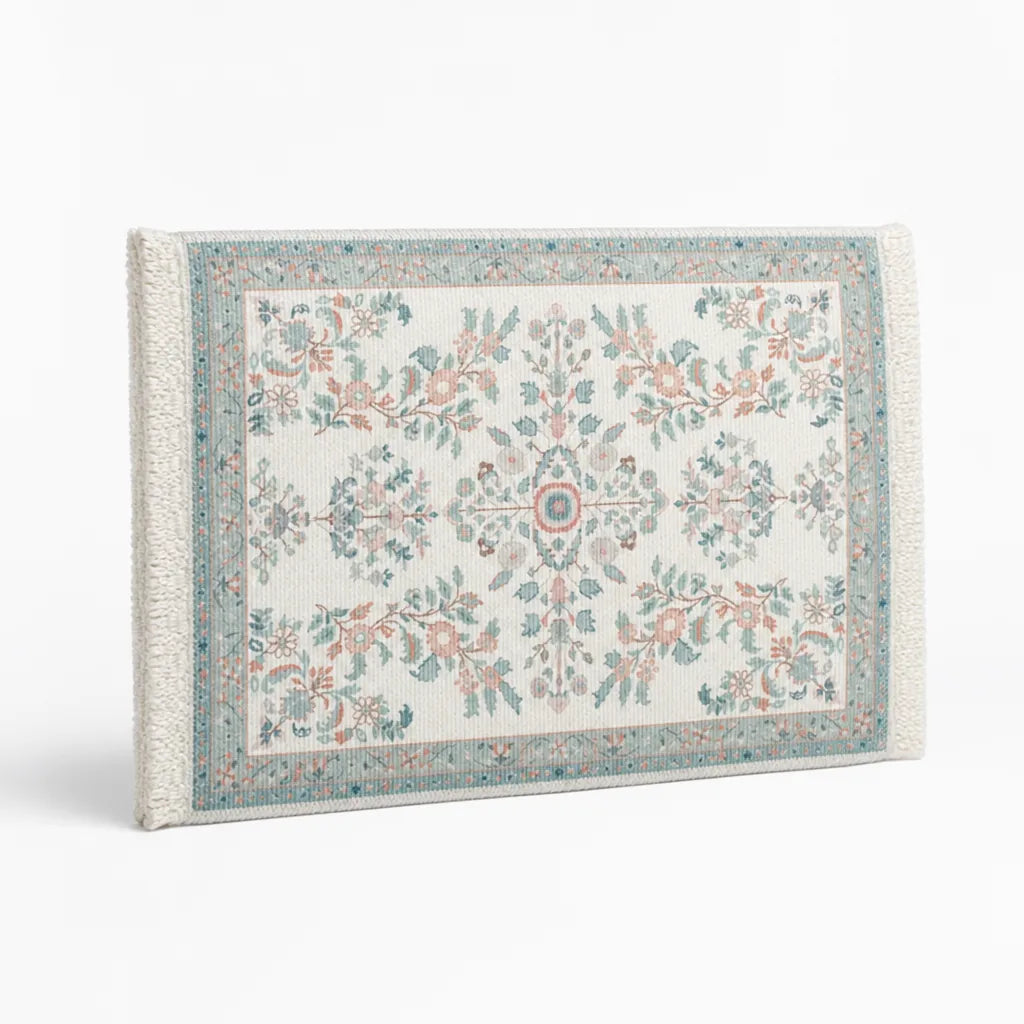 Table Runner Cotton Blend Floral Embroidery & Fringed Edges