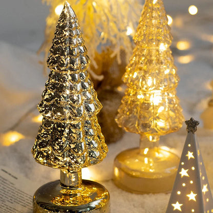 Tabletop Christmas Tree Golden Finish Warm LED Battery Operated