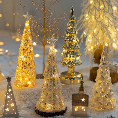 Tabletop Christmas Tree Golden Finish Warm LED Battery Operated