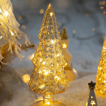 Tabletop Christmas Tree Golden Finish Warm LED Battery Operated