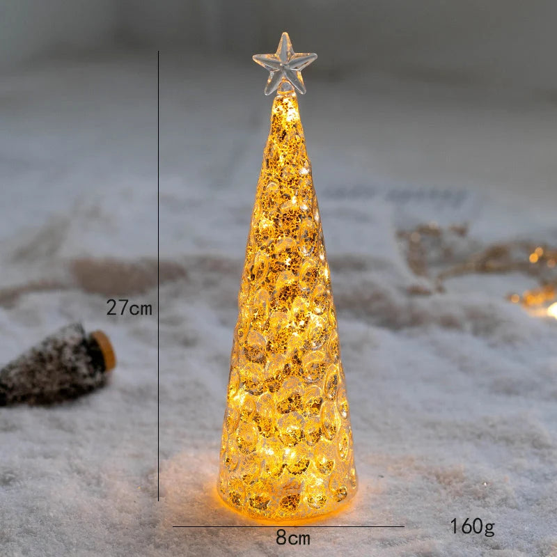 Tabletop Christmas Tree Golden Finish Warm LED Battery Operated