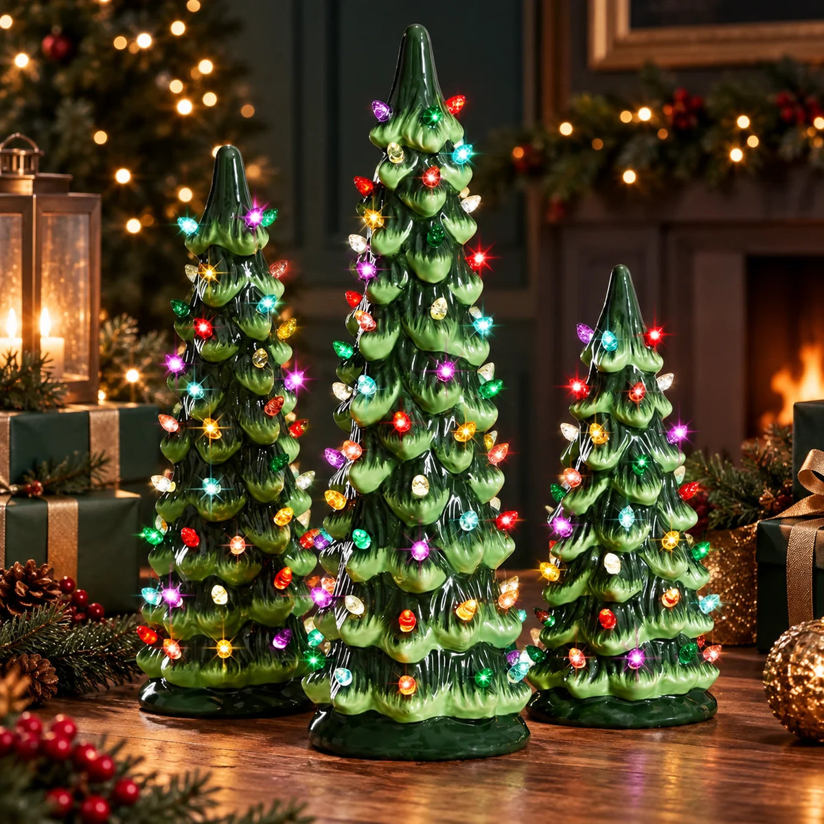 Tabletop Christmas Tree Hand-Painted Light-Up Battery-Operated