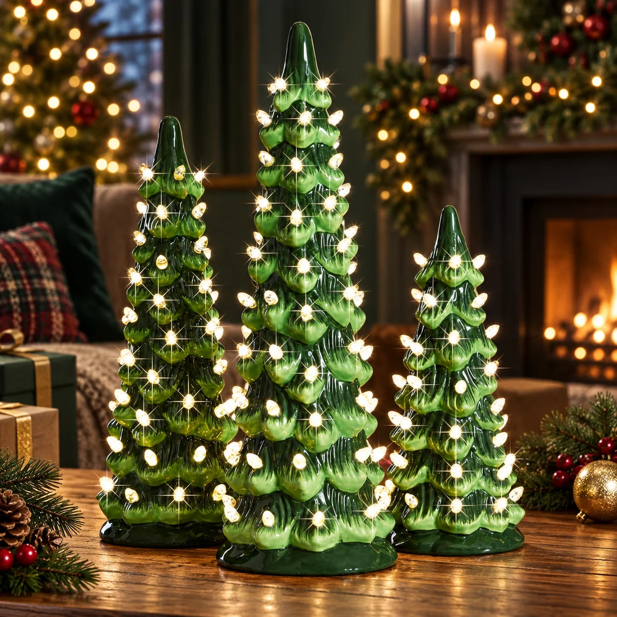 Tabletop Christmas Tree Hand-Painted Light-Up Battery-Operated