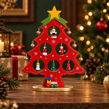 Tabletop Christmas Tree Kit Wooden Reusable Interchangeable Ornaments