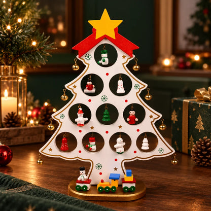 Tabletop Christmas Tree Kit Wooden Reusable Interchangeable Ornaments