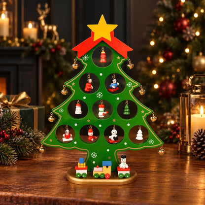 Tabletop Christmas Tree Kit Wooden Reusable Interchangeable Ornaments