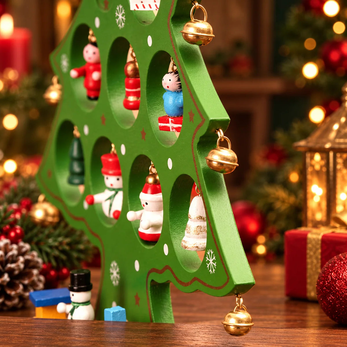 Tabletop Christmas Tree Kit Wooden Reusable Interchangeable Ornaments
