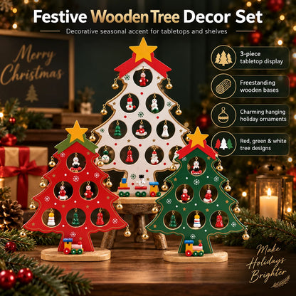 Tabletop Christmas Tree Kit Wooden Reusable Interchangeable Ornaments