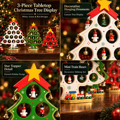 Tabletop Christmas Tree Kit Wooden Reusable Interchangeable Ornaments