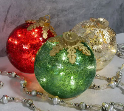 Tabletop LED Christmas Ball Battery Powered Timer 5.9 Inch