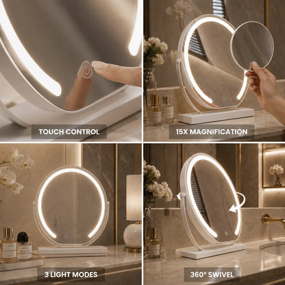 Tabletop Makeup Mirror 15x Magnification LED Touch Control