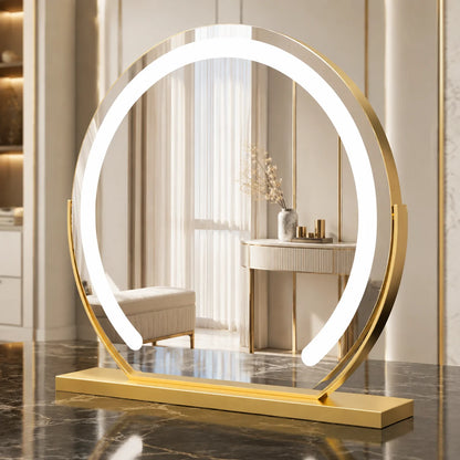 Tabletop Vanity Mirror LED Ring 360° Rotation USB Rechargeable