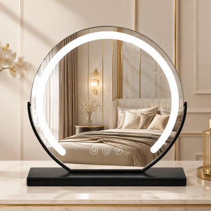 Tabletop Vanity Mirror LED Ring 360° Rotation USB Rechargeable