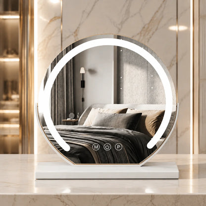 Tabletop Vanity Mirror LED Ring 360° Rotation USB Rechargeable