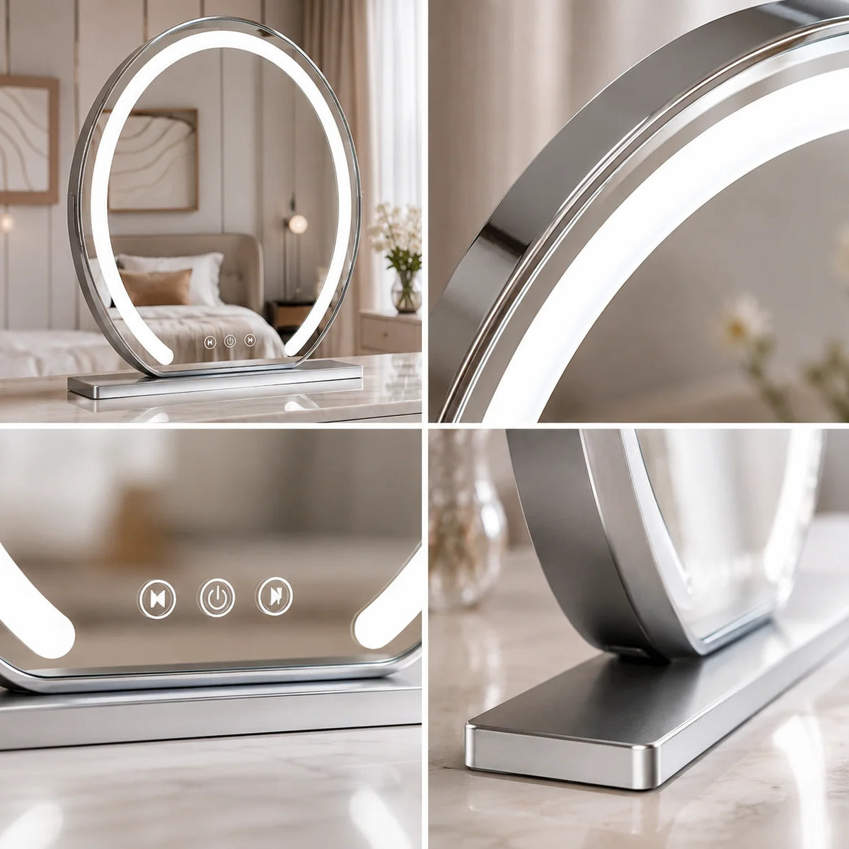 Tabletop Vanity Mirror LED Ring 360° Rotation USB Rechargeable