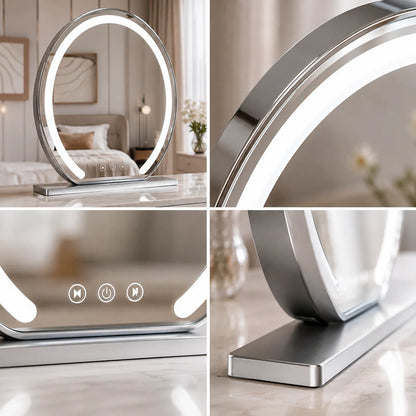 Tabletop Vanity Mirror LED Ring 360° Rotation USB Rechargeable
