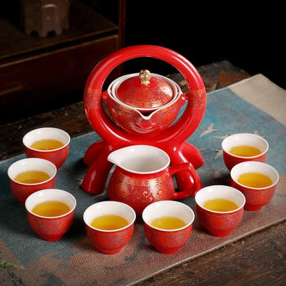 Tea Set Ceramic Teapot Bamboo Tray Travel Bag Included