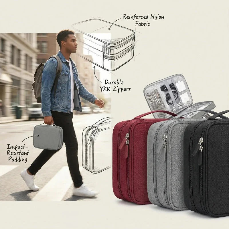 Tech Organizer Water-Resistant Three-Layer Zippered Design