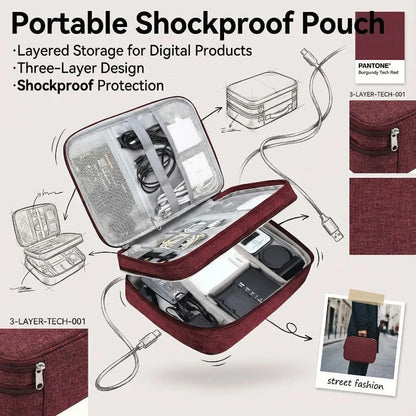 Tech Organizer Water-Resistant Three-Layer Zippered Design